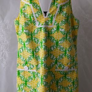LILLY PULITZER..SOFT YELLOW..GREEN DRAGONFLY SHIFT DRESS..SZ..0 see details meas